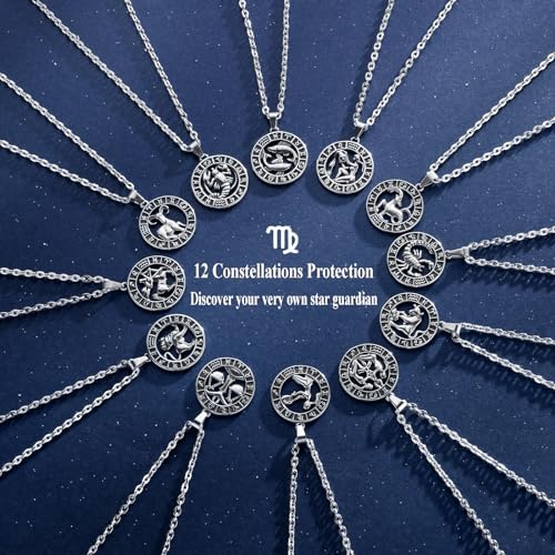 Zodiac Sign Pendant Necklaces for Women Men Stainless Steels Leo Constellation Horoscope Medallion Retro Celestial Astrology Jewelry3