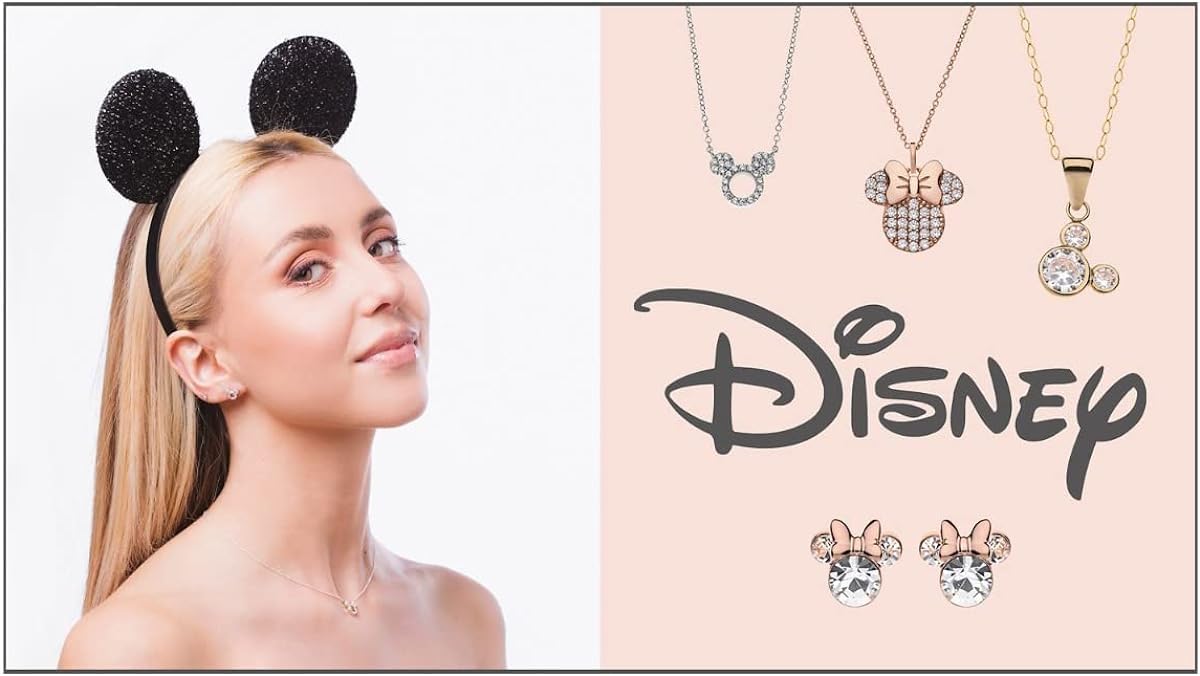 Disney Collana Minnie e Mickey per Bambina in Argento 925 e Zirconi, Gioielli
