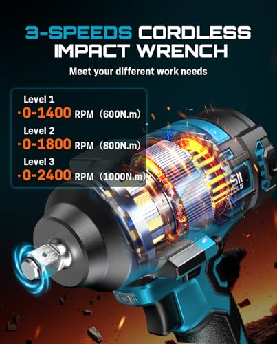 Image of Seesii Impact Wrench & 46pcs Socket Wrench Set, 1000N.m (738 Ft-Lbs) Cordless Impact Driver, 1 /2 inch Impact Gun With 21v 2x4.0Ah Battery, Auto /Motorcycle Tool Kit, Wh10 Ultra