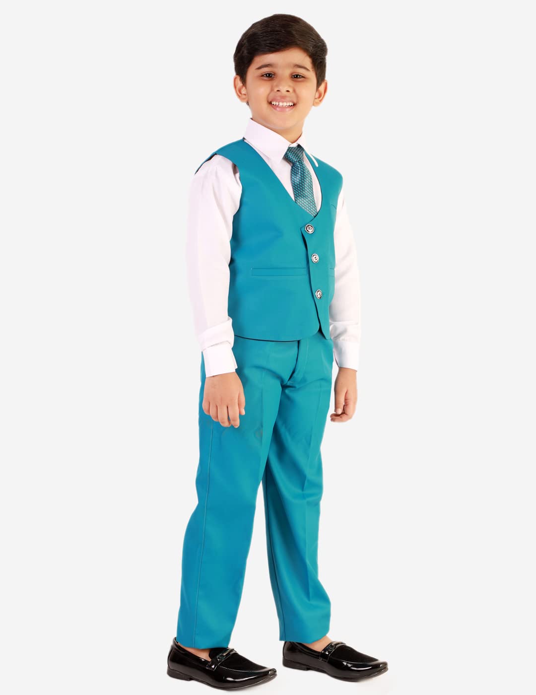 Pro-Ethic Style Developer 3 Piece Suit for Boys | Kids Wear Suit Set Coat, Pant, Tie & Shirt(Turquoise) 13-14 Years 1