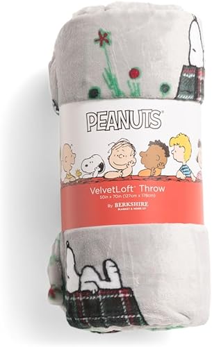 Miniatura 8 de Berkshire Blanket & Home Co Peanuts Gang - Manta de terciopelo suave de felpa navideña  Con Snoopy & Woodstock con luces de Navidad  Rojo  Feliz y