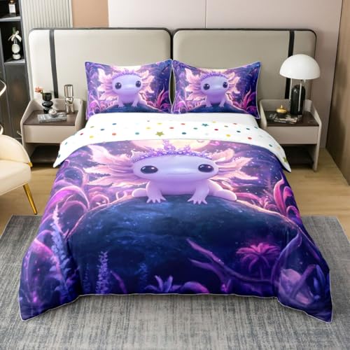 Manfei Salamander 100% Nature Cotton Duvet Cover King,Cute Axolot Starry