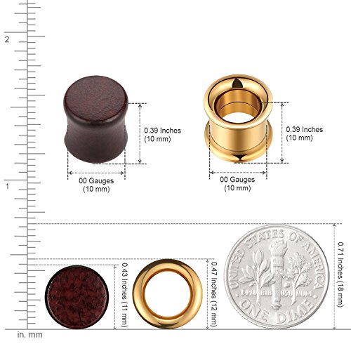 JEWELRIESHOP Stainless Steel Double Flared Tunnels Wood Plug Ear Gauges Earrings Saddle Plugs and Tunnels for Ears (0g,00g,8mm,10mm,6 Pairs)3