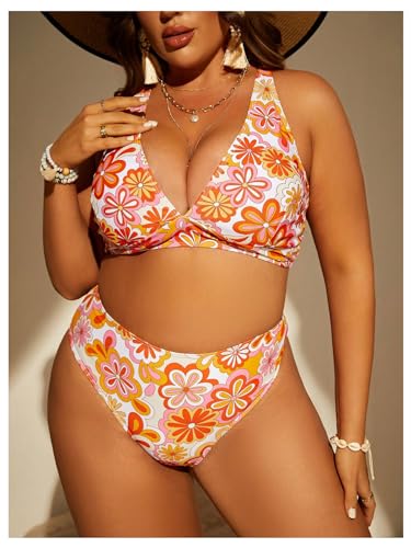 SOLY HUX Women's Plus Size Swimsuit Floral Print High Waisted Bikini Sets Two Piece Bathing Suits4