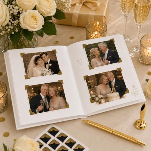 Image of Calculs 40th Birthday or Anniversary Guest Book, Gold Photo Album