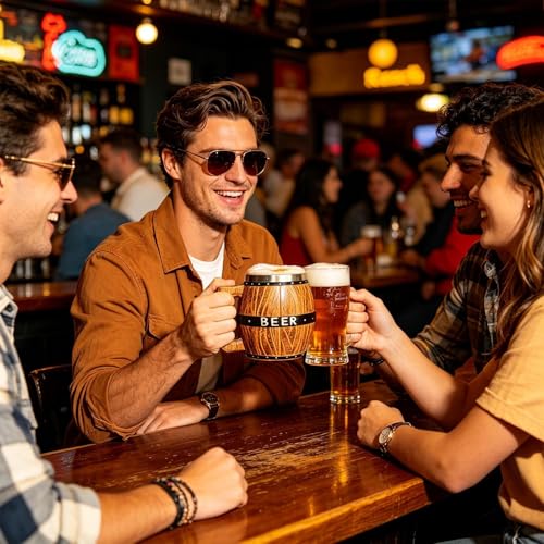 Taza de cerveza de 550ml con asa de acero inoxidable estilo rústico para hogar y cocina 3