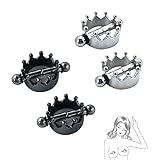 BKRS 2/4PCs Magnetic Crown Nipple Clamps, Nipple Rings Non Piercing for Daily Wearing Nipple Jewelry Surgical Steel Nipple Clips Sexual Pleasure (Black+Silver)