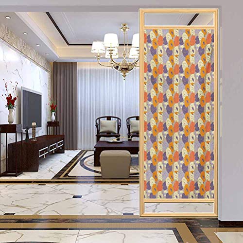 Lámina de vidrio de privacidad opaca autoadhesiva, flores de amapola en T, no adhesiva, sin residuos, fácil de recortar para bloquear el sol, 23.6 x 78.7 pulgadas