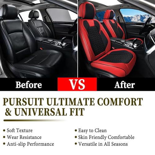 Image of Coverado Car Seat Cover, Front Seat Cover, 2PCS Car Seat Protector, Seat Covers for Cars, Breathable Faux Leather Car Seat Cushion, Car Seat Protector, Red Car Seat Covers Winter Fit for Most Vehicles