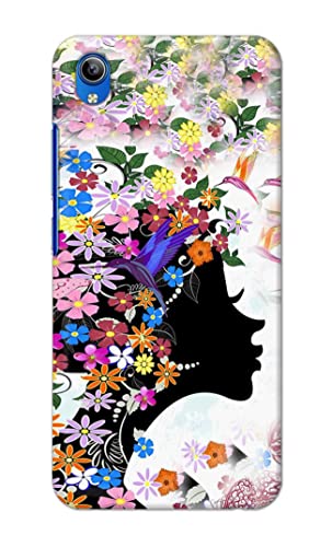 Image of Printed Hard Back Cover Case for Vivo Y1s 2020 Back Cover (Floral Hairstyle Girl) -1803
