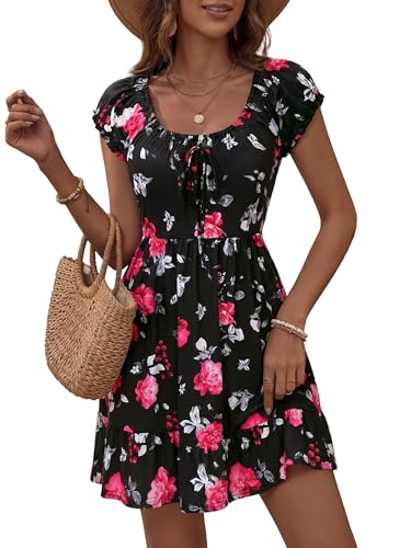 Image of HUHOT Teen Petite Women Floral Short Summer Mini Dresses with Pockets Cute Milkmaid Sundress 2026