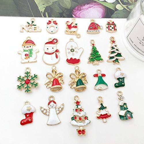 Amosfun 20pcs Christmas Pendant Charms Enamel Xmas Charms Holiday Craft Pendants Necklace Bracelet Jewelry Making Supplies