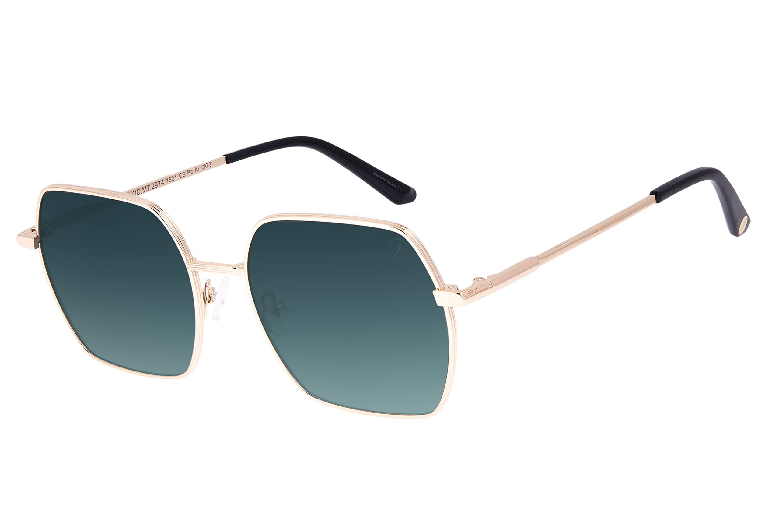 Brazil Trendy Octagonal Women's Sunglasses, tinted Polycarbonate Lenses, 100% UVA/UVB protection, comfortable, light Frame in Gold, 57-18-145 mm