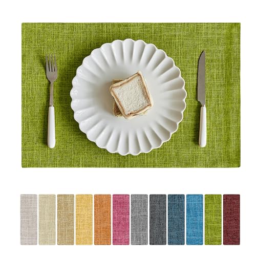 Softalker Faux Linen Cloth Placemats Set of 6-12 x 18 Inch, Lime Green by Softalker - Used condition - US$20.67