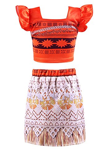 Okidokiyo Little Girls Princess Moana Costume Two-Piece Dress Up, Orange), 3 Years (Tag Size 100) #TOP1