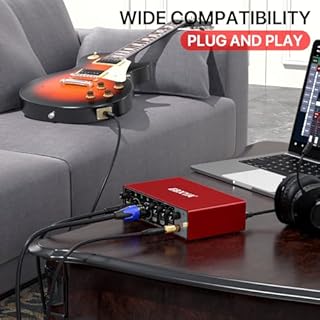 Scheda Audio Esterna, EBIXA Audio Interfaccia USB Nero per PC, 24-Bit/192kHz Mixer Audio Professionale, USB-C Audio Interface con Preamplificatori, 48V Phantom Alimentazione(Rosso)