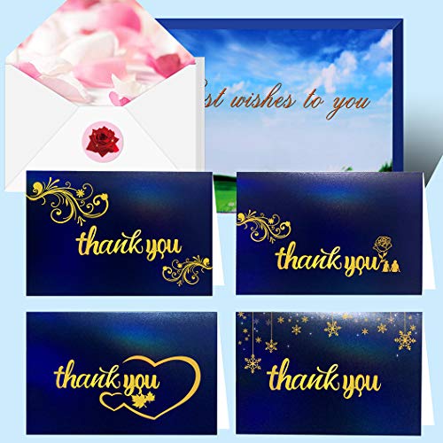 24 thank-you cards with envelopes are designed with advanced and stable navy blue and bronze. The thank-you cards are bright, beautiful, novel, unique, warm and enthusiastic. The thank-you cards are suitable for wedding thank-you Father's Day, Mo