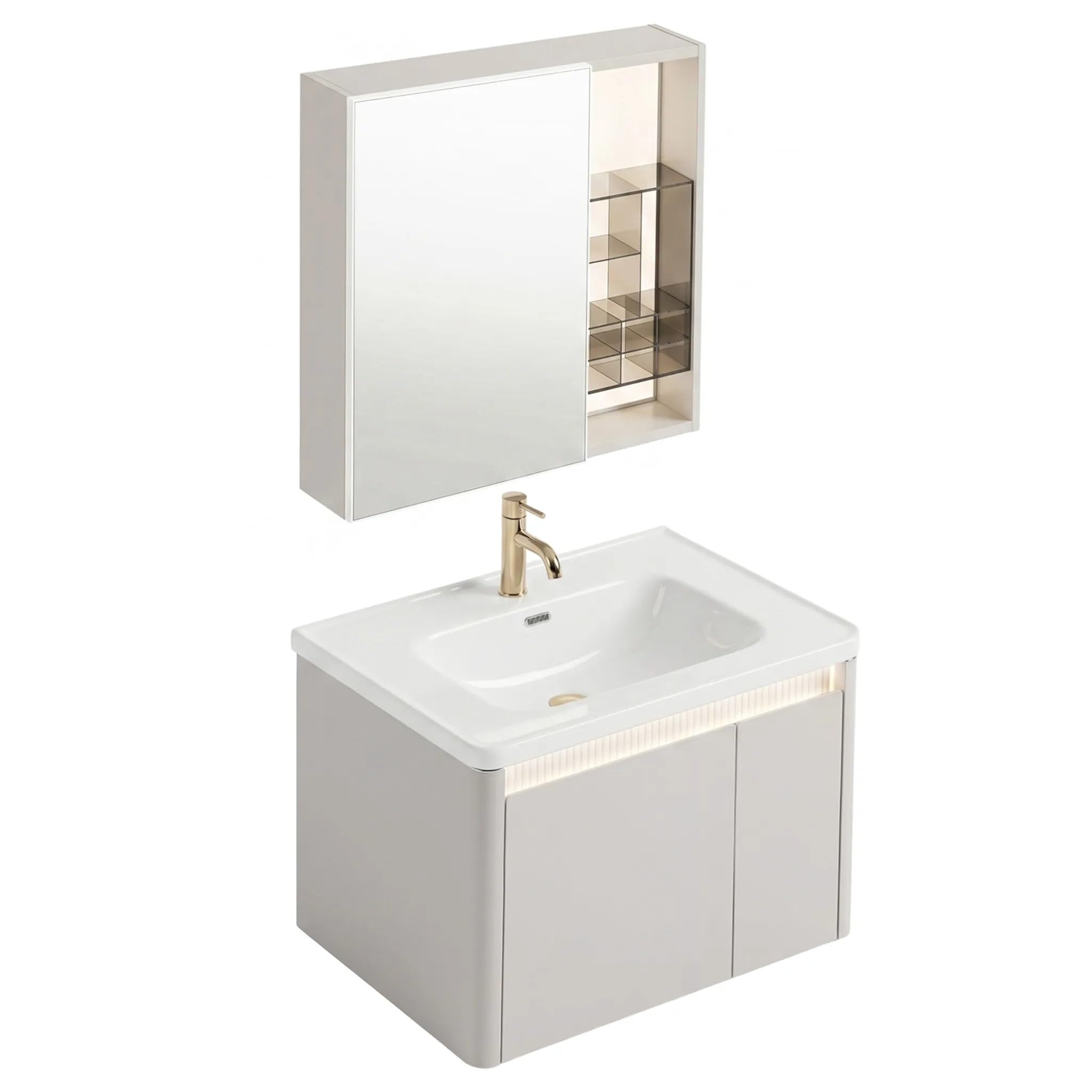 Rea - Zestaw Mebli Łazienkowych Z Umywalką De07-60 Beige 60cm - 51x60,5x48,5 cm
