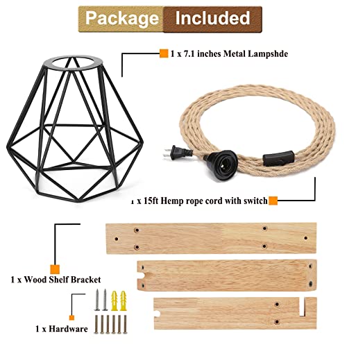 Frideko Hanging Lamps That Plug Into Wall Outlet - Wall Lamp With Plug In Cord, Farmhouse Plug In Wall Sconces, Rustic Wall Mount Lamp With Wood Shelf Bracket & Switch For Hallway,Living Room #TOP4