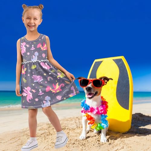 Fashion Girls Dress Cute Pattern Sleeveless Summer Casual Sundress A-line Dress 2T-8Y4