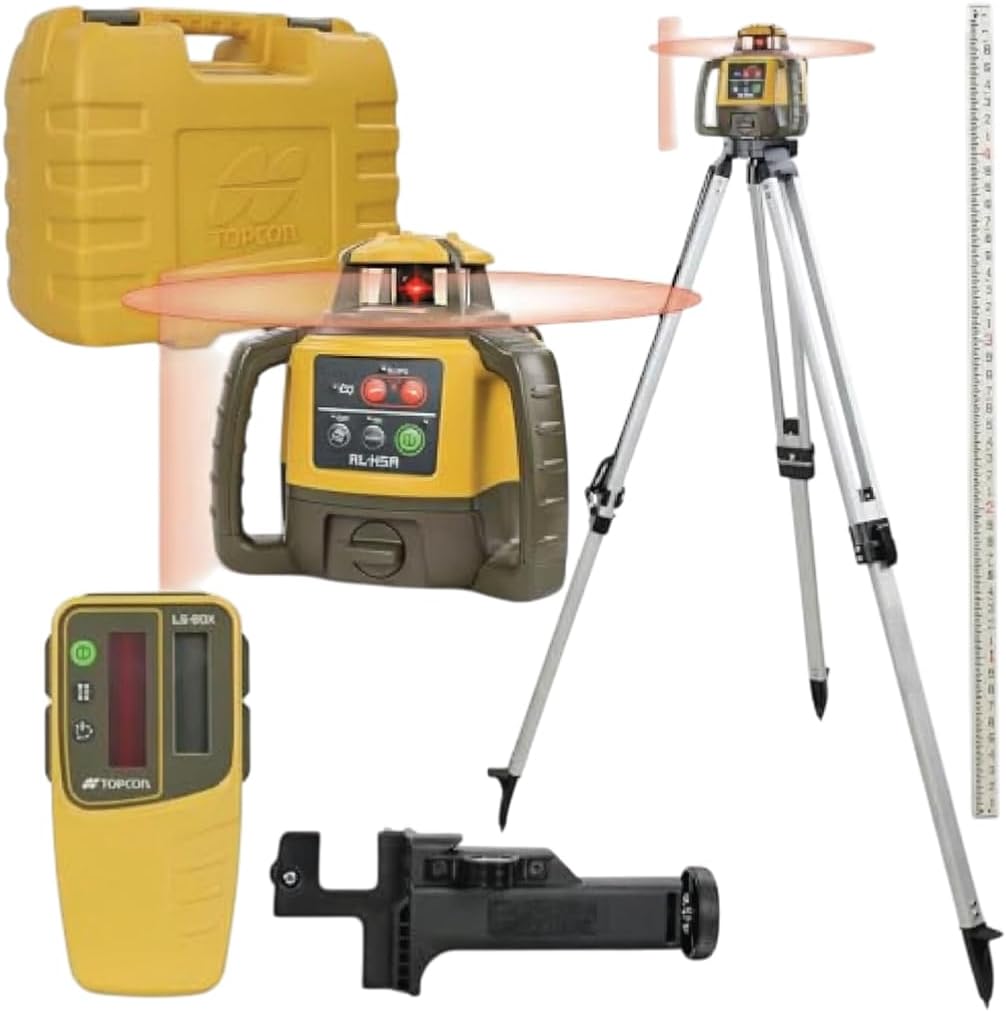 RL-H5A Laser Transit Leveler Kit - LS-80X Rotary Laser Receiver with Rod Bracket - 36-60in Precision Level 360 Laser Tripod - 13ft Fiber Rod Level Tool with Tenth Increments for Construction