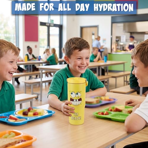 Image of Get Trend SpongeBob SquarePants 30oz Tumbler with Handle and Straw, Kids Stainless Steel Insulated Water Bottle, BPA-Free, Leak-Proof, Cold for 12h, Hot 5h, Gifts for Boys Girls (Yellow SpongeBob)