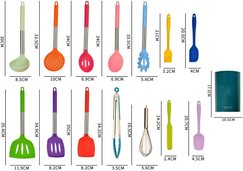 Kochutensilien, 14-teiliges Küchenutensilien-Set mit Halter, Silikon-Kochutensilien-Sets, antihaftbeschichtetes Kochgeschirr-Set, BPA-freie Küchenhelfer, Kochutensilien-Sets