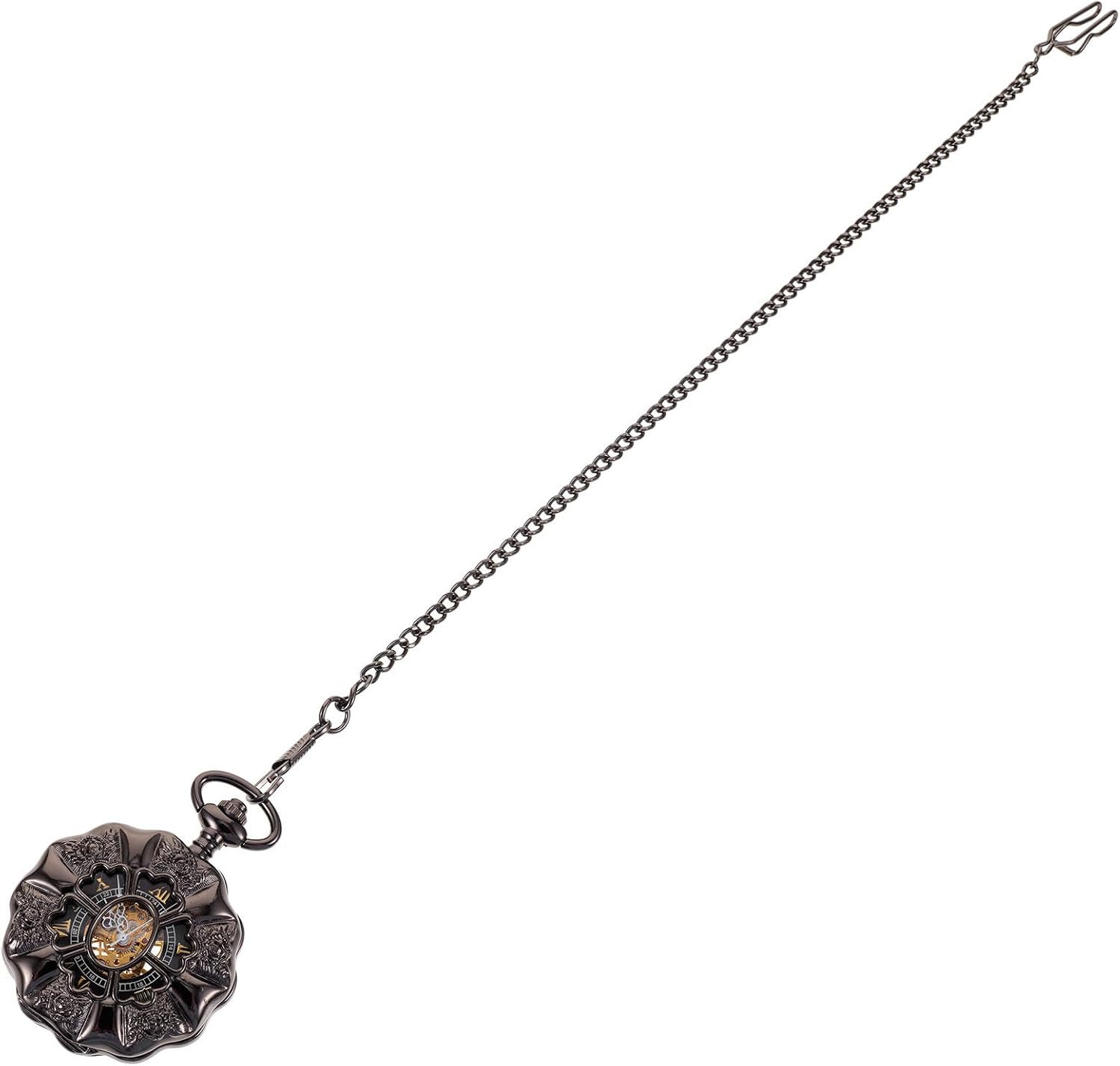 Hemobllo Antique Mechanical Pocket Watch with Hanging Design, Black Alloy Retro Pumpkin-Shaped Roman Numerals Pocket Watch for Men, Precise Timing and Unique Style