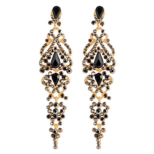 Art Deco Crystal Rhinestone Cluster Chandelier Long Dangle Statement Earring, Party Prom