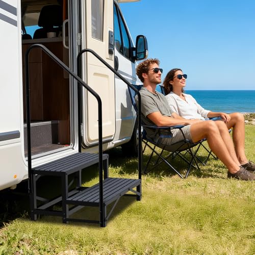 Image of 2-Step RV Steps with Dual Handrails, Heavy Duty Steel, 660 LBS Max Load