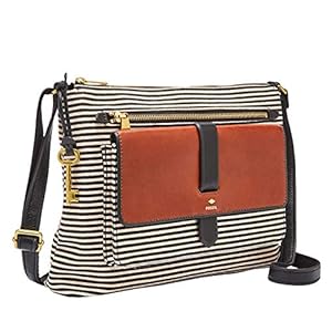 Fossil-Womens-Kinley-Large-Crossbody-Purse-Handbag Fossil Women's Kinley Fabric Large Crossbody Purse Handbag, Black Stripe (Model: ZB7227080)