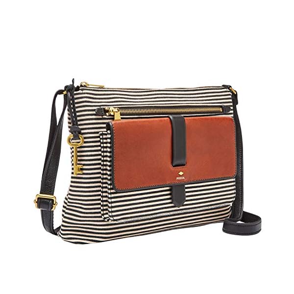 Fossil Women's Kinley Fabric Large Crossbody Purse Handbag, Black Stripe (Model: ZB7227080)
