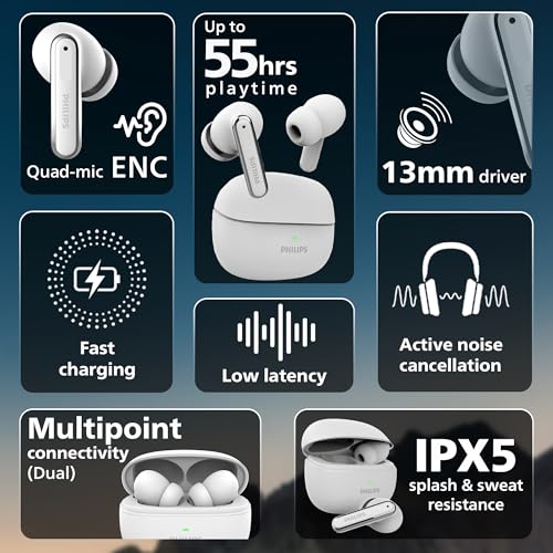 PHILIPS TAT1150WT/94 Premium Wireless Earbuds White - Image 4
