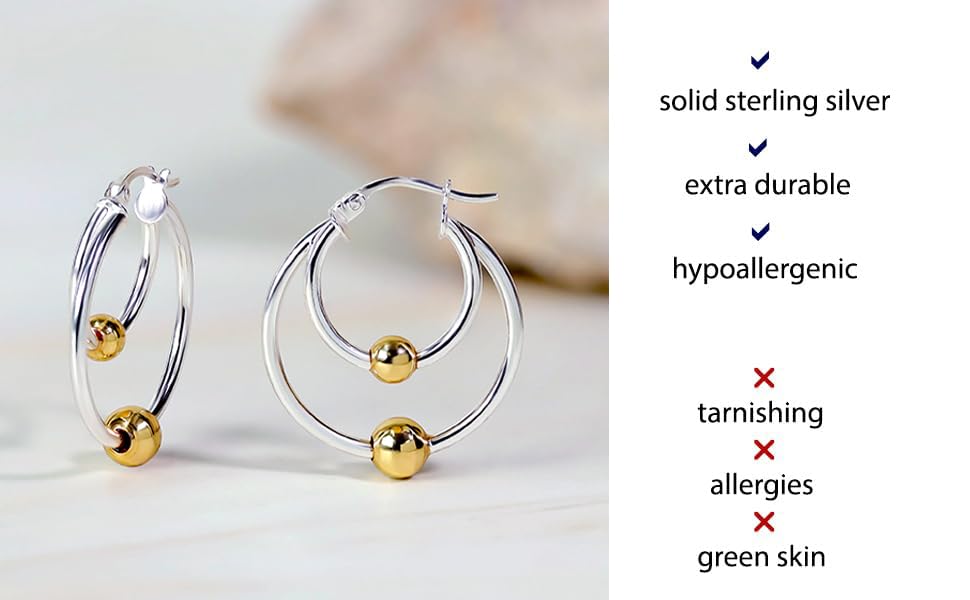 Hoops & Loops 925 Sterling Silver 25mm High Polished Beaded Double Hoop Earrings for Women3