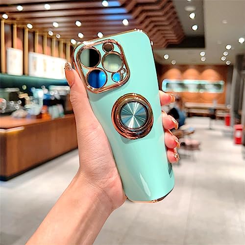 Funda magnética para iPhone 14 Pro Max de lujo plateada con anillo morado oscuro 6