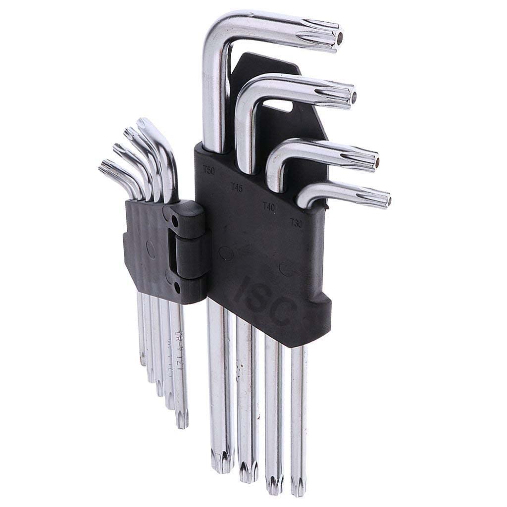 ISC 9Pcs Small Short Torx CRV Material (Chrome) L-Shape Wrench Set Metric System Wrench Screw Repair Tools Allen Key Set