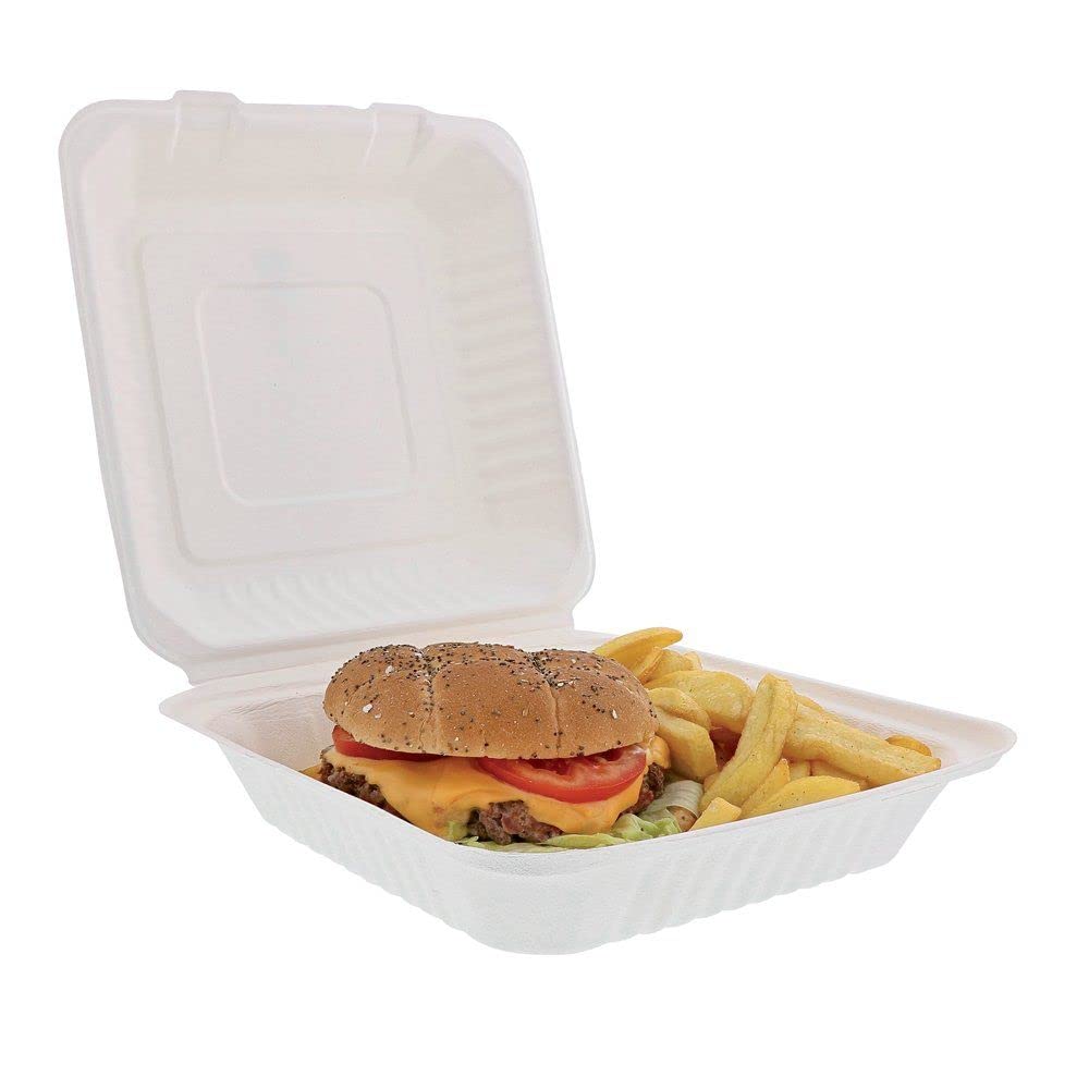 SHOBI Box per Hamburger Compostabile in Polpa di Cellulosa (200, Box Due Scomparti (24x16 cm))