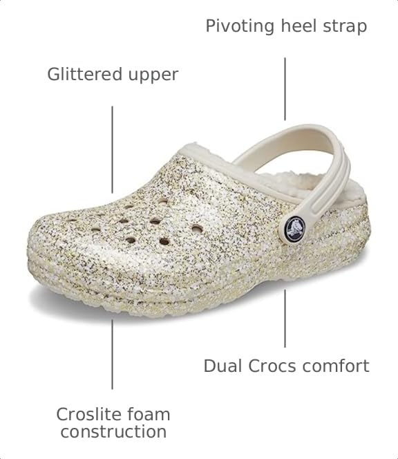 Image of Crocs Kids Classic Lined Glittered Clog Kids Stucco 2 Little Kid