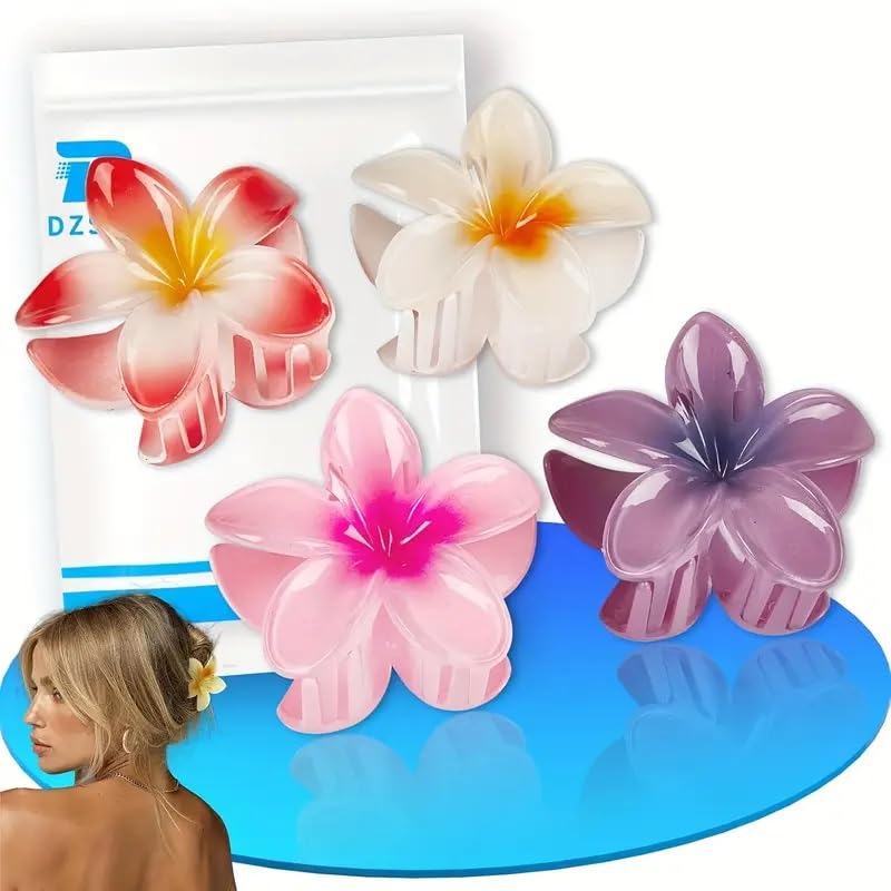 4-Pack Big Flower Hair Claw Clips Set for Women & Girls | Plastic