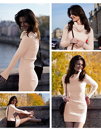 Image of v28 Sweater Dress for Women Ribbed Knit Fitted midi Sexy Fall Winter Bodycon Cowl Neck Dresses
