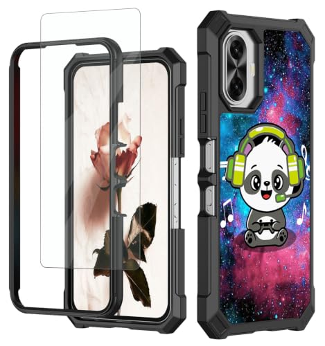 RAUEDWDJS Case for TCL K70 5G with Tempered Glass Screen Protector,Full-Body Hard PC & Soft TPU Bumper Shockproof Protective Phone Cover 2026-Music Panda