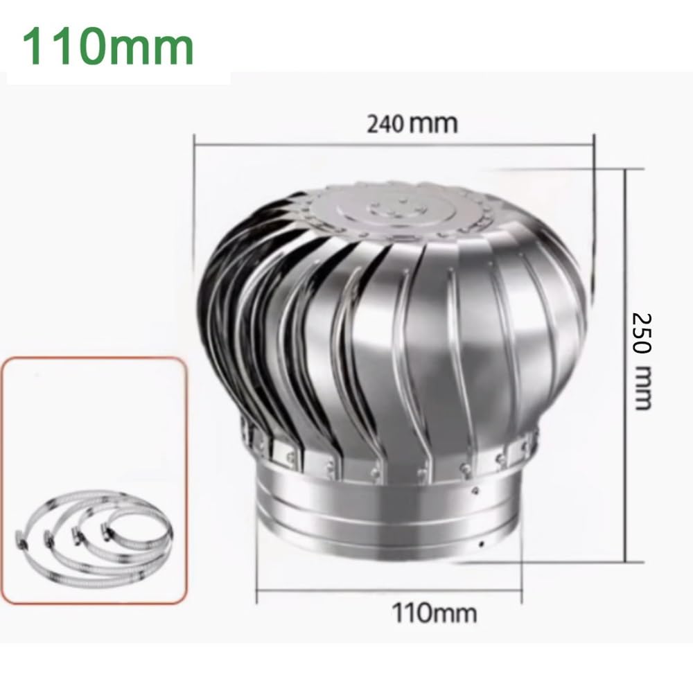 110-600mm Tapa De Chimenea Giratoria Sombrero Extractor De Humos, 304 Acero Inoxidable, Cubierta Giratoria para Chimenea, Salida De Aire De Tubo De Escape(110mm/4 1/3inch)