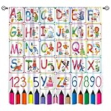 Moderw Alphabet ABC Curtains, Cute Number Education Learning Blackout Window Treatments Cartoon Animal Alphabet Tools Drapes for Kids Girls Boys Baby Nursery Bedroom Study Room Classroom W84xL84in