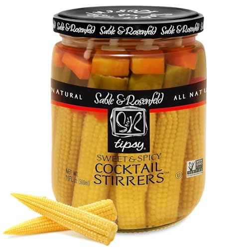 Sable & Rosenfeld Tipsy Sweet & Spicy Cocktail Stirrers 16 oz Jar (Pack of 1), Pickled Vegetable Cocktail Garnish for Bloody Mary, Non-GMO, Kosher, Gluten-Free