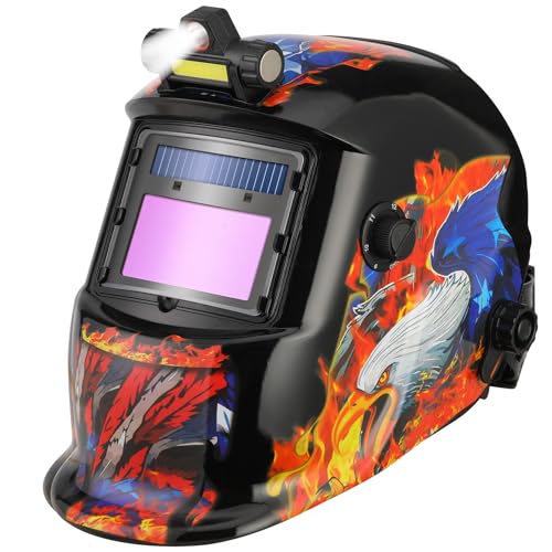 Image of WR01A Welding Helmet Auto Darkening with LED Light True Color Solar Powered Welder Hood with Adjustable Shade Range 4 /9-13 for Mig Tig Arc Welding Mask (Red Eagle)