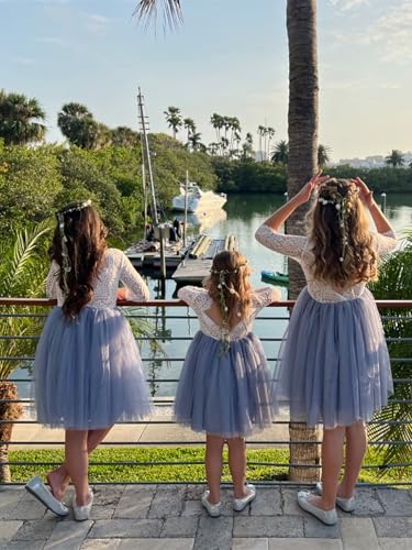 Image of 2Bunnies Girl Peony Lace Back A-Line Straight Tutu Tulle Party Flower Girl Dress