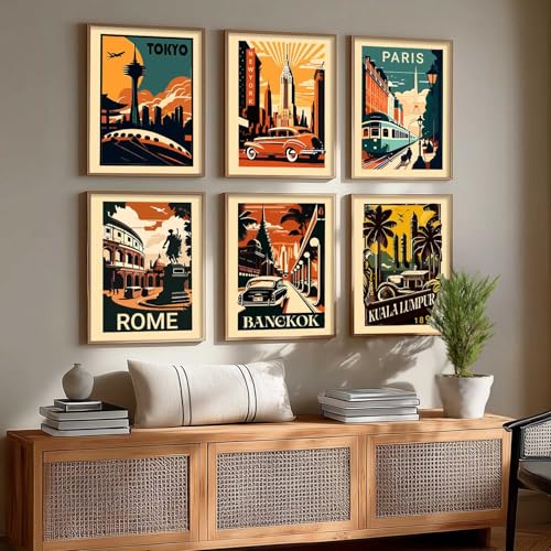 Image of kotart City view wall art poster with Frame for Home Decoration - Painting Living Room Bedroom Office hanging frames - (Pack of 6 Multicolor) (14X20 Inch, F)