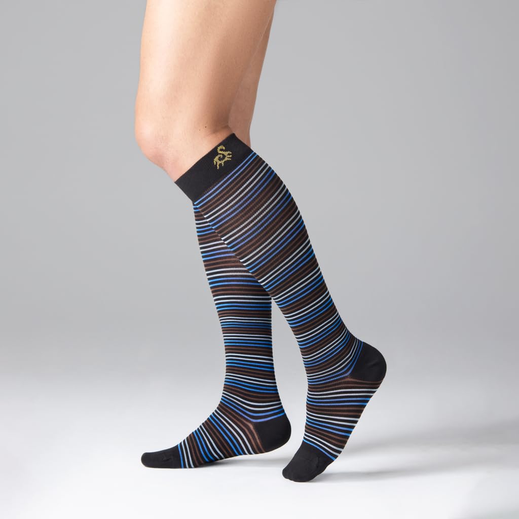 SOLIDEA Gambaletti STRIPE GAME COSMO, Colore NERO, Calze a compressione graduata 15/21 mmHg Art. 0630A0