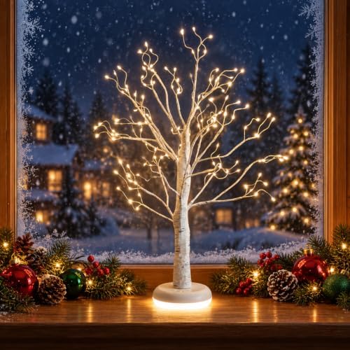 Klein Lichterbaum mit Leuchtend Sockel Wiederaufladbar Weihnachtsdeko Innen | Weihnachten Deko mit 144 Warmweißen Leds, Tischdeko mit Timer & 6 Lichtmodi, einstellbare Helligkeit,