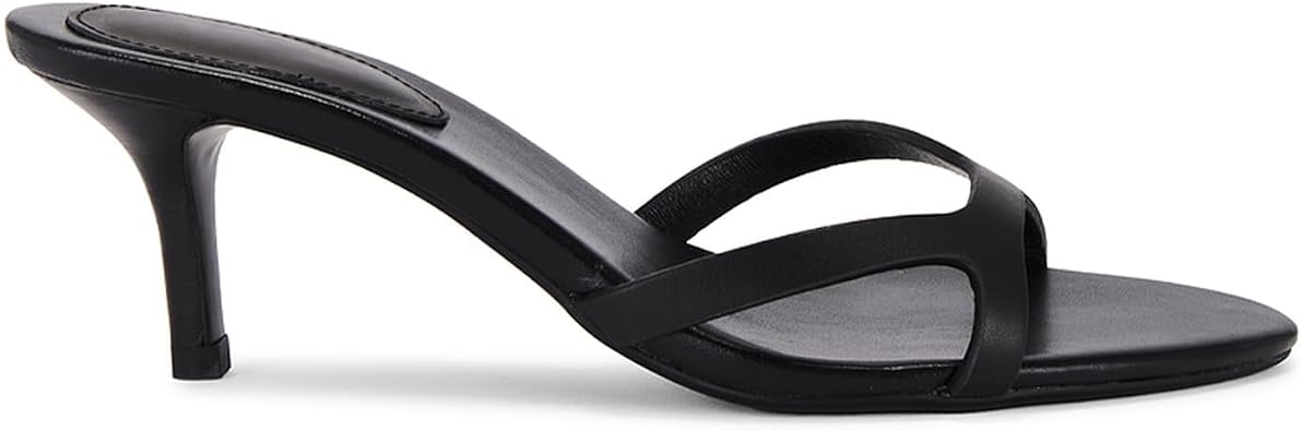 QIV Kitten Heels for Women Single Strap Low Heel Open Toe Mule Shoes Non Slip Sandals